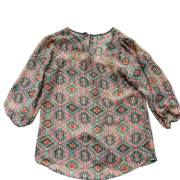 Living Doll Casual Aztec Print Chiffon Blouse Size XS Women's - Picture 3 of 8